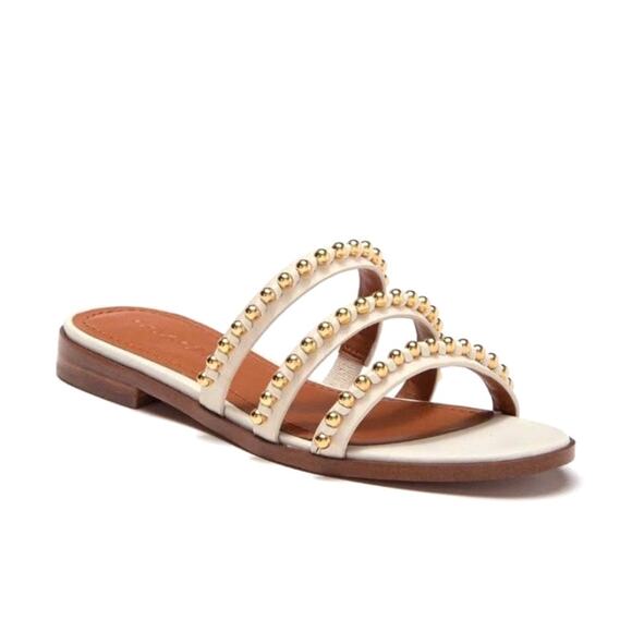 Coach Isa Studded Leather Slide Sandals in Chalk size 8 - Picture 1 of 10